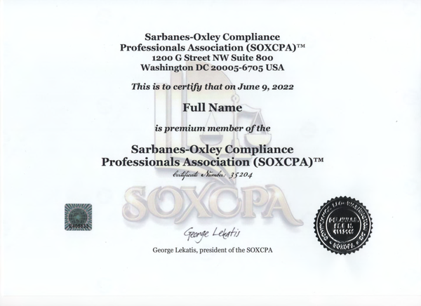 Premium Membership, Sarbanes-Oxley Compliance Professionals Association (SOXCPA)